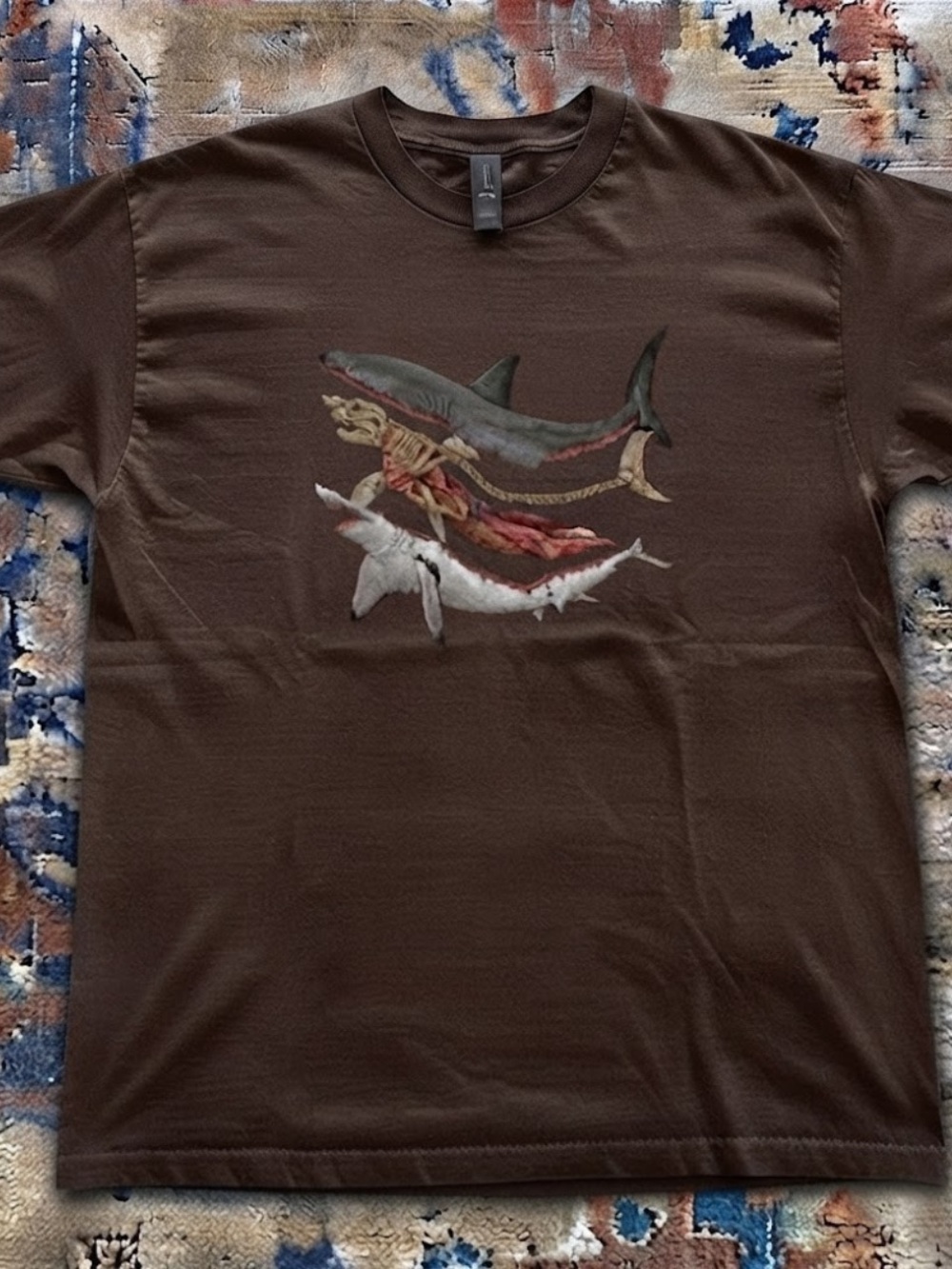 Gildan Brown Short Sleeve Tee with Shark Graphic